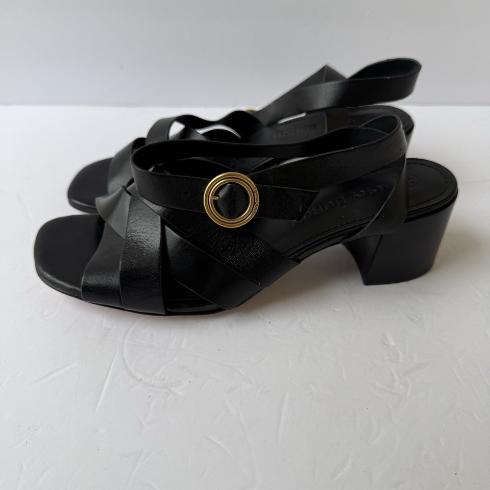 Tory Burch City Strappy Women's 7M Black Leather Block Heel Sandals Ankle Strap